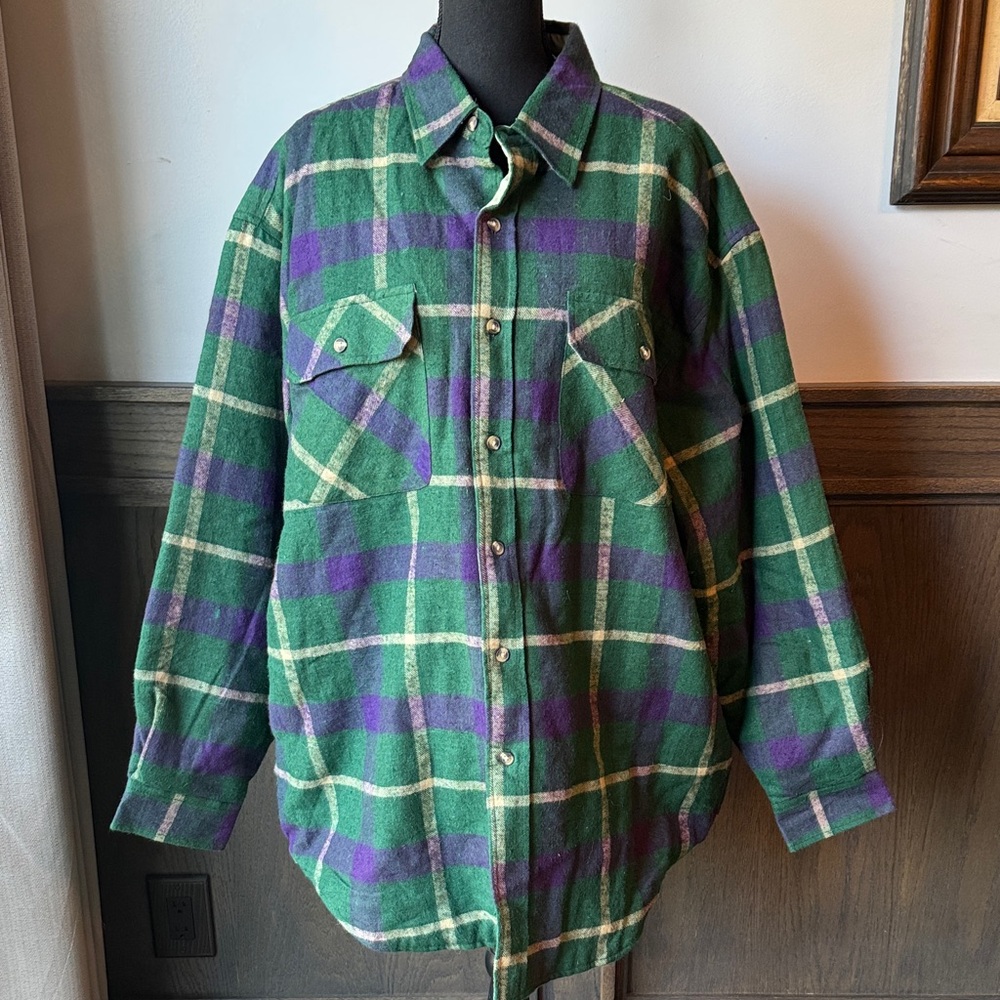 Windridge Plaid Green and Purple lined Shirt Jacket XL. NWT